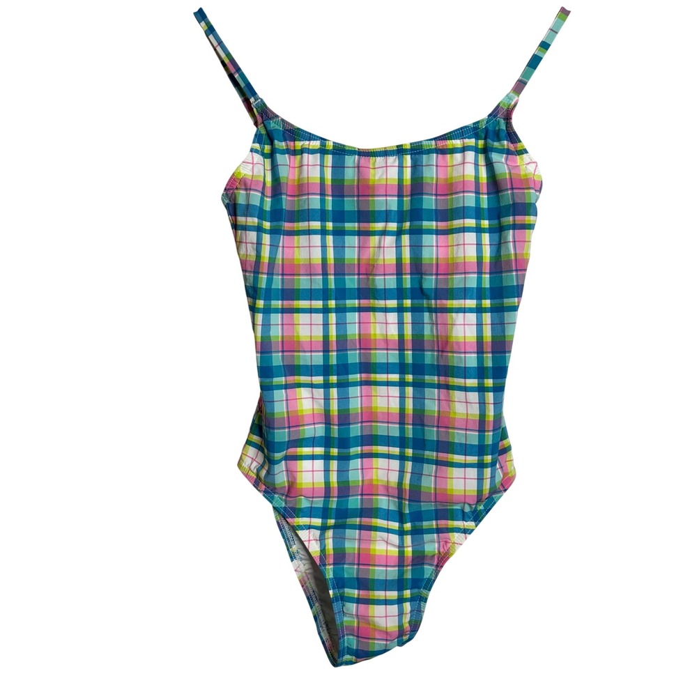 J.CREW Plaid One-Piece Swimsuit Multi-Color Madras Adjustable Straps Size 4